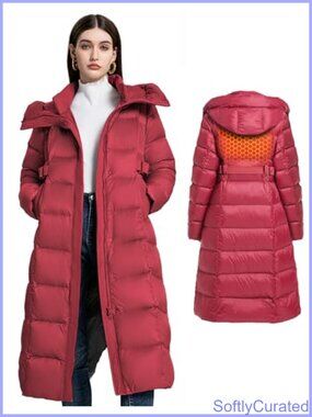 Women's Full Length 800 Fill Duck Down Coat Hooded Puffer